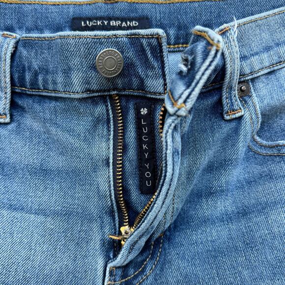 Lucky SZ 4/27 Boyfriend Sienna Jeans Mid-Rise Distressed Frayed Hem Stretch Blue - Picture 9 of 14